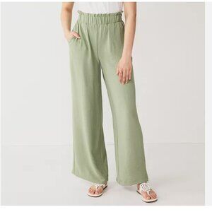 SO XL Womens Green Pocket Wide Leg Casual Loose Pants Elastic Waist High Rise